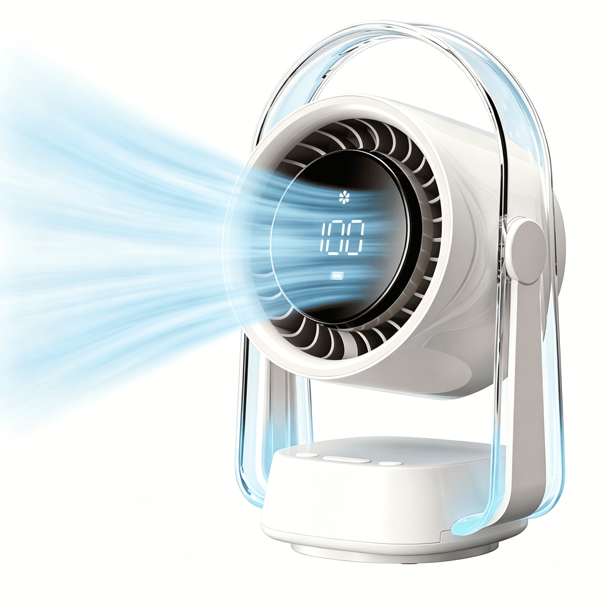 Portable Desk Fan, USB Rechargeable Turbo Table Fan for Desk, Quiet Desktop Air Circulator with 360° Adjustable Rotate, Battery Powered Fan with LED Display for Bedroom, Office, Kitchen