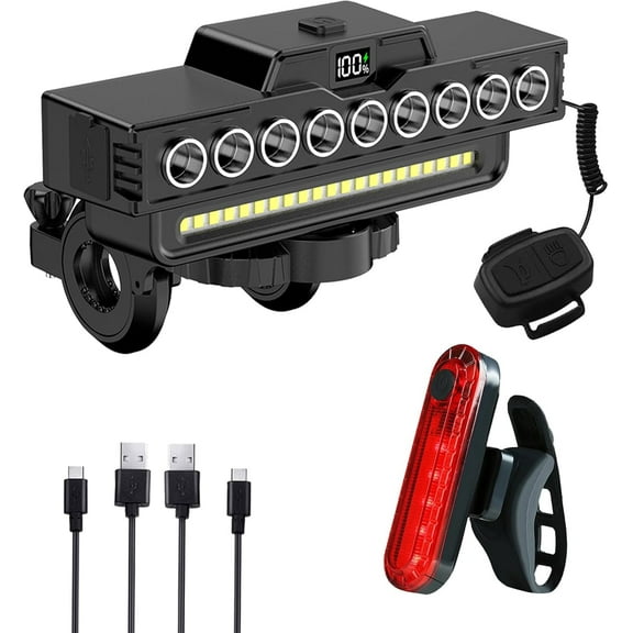 AmzDoer Ultra Bright Bicycle Lights Suitable for Night Riding, USB Rechargeable Bicycle Front and Rear Light Set, 7 Lighting Modes, Free taillights, Bicycle Horn