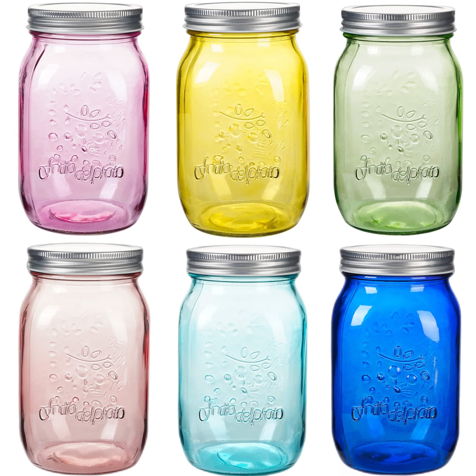 Amzcku 32 OZ Colored Mason Jars with Lids, 6 Pack Wide Mouth Quart
