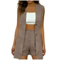 thumbnail image 1 of Amzcrzy 2 Piece Sets for Women Dressy 2026 Solid Color Sleeveless Long Blazer Vest and High Waisted Shorts Business Casual Outfits for Women Summer Loose Cruise Outfits with Button Khaki 2XL, 1 of 7