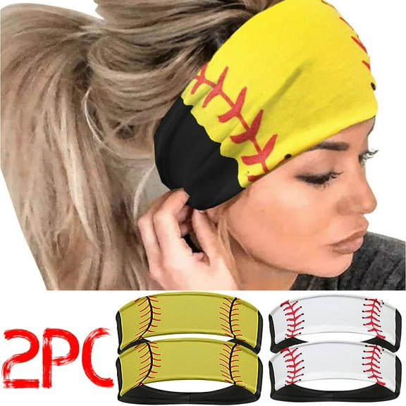 Amzcrzy 2PCS Outdoor Sports Hairbands Hair Accessories Baseball Headband Softball Headband Non Slip Elastic Yoga Workout Headband Fashion Ball Print Bicycle Bandanas Head Wrap for Men and Women