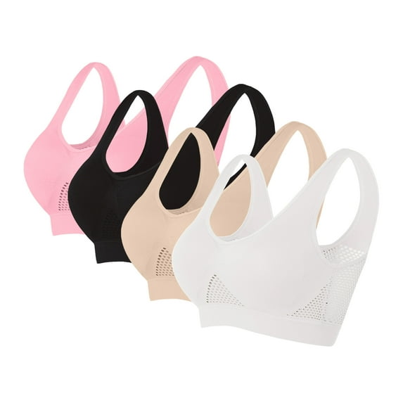 Amzcrzy 4-Pack Sports Bras for Women, Plus Size Bras Seamless Wirefree Comfortable Yoga Bra with Removable Pads