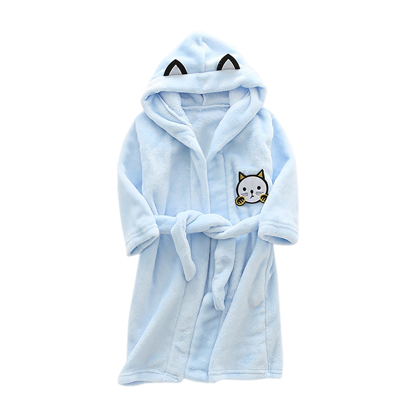 Amzcrzy Boys Girls Robes, Soft Fuzzy Fleece Hooded Bathrobes with Belt