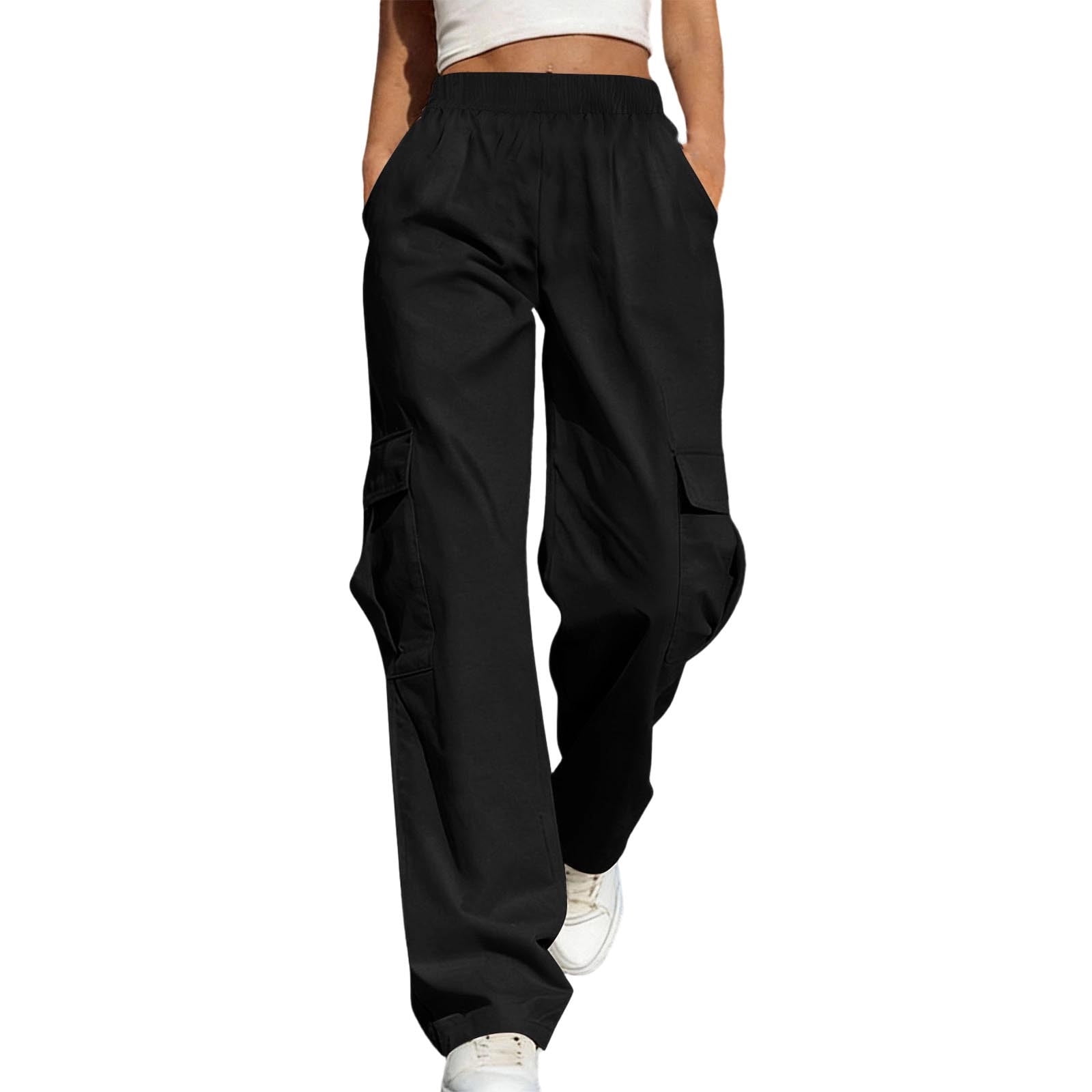 Amzcrzy Cargo Pants Women Solid Straight Leg High Waisted Pants with ...