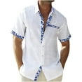 thumbnail image 1 of Amzcrzy Cotton Shirts for Men Linen Blend Short Sleeve Button Down Shirt Casual Floral Patchwork Turn-Down Collar Hawaiian Beach Vacation Summer Shirts, 1 of 6