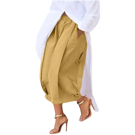 Amzcrzy Cropped Pants for Women 2026 Solid Color Casual High Waisted Wide Leg Pants for Women Baggy Palazzo Pleated Ruched Design Fashion Cargo Pants with Pockets Deep Red 2XL
