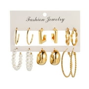 Amzcrzy Fashion Silver Earrings 6Pairs Gold Hoop Earrings Set For Women Multipack, Fashion Dangle Statement Pearl Earrings Pack, Chunky Hoops Jewelry Gifts for Wedding Valentines Mother Girls