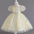 thumbnail image 1 of Amzcrzy Flower Girl Dress Star Sequin Glitter Tulle Dress, New Style Puff Sleeve Round Neck Sparkly Girls Ball Gown for Wedding Birthday Holiday 4-12 Years, 1 of 5