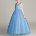 thumbnail image 1 of Amzcrzy Girls Dress 4-14 Years Solid Color Crew Neck Sleeveless Tulle Lace Puffy Gown Luxury Pageant Dress for Girls Wedding Guest Dress at Evening Party, 1 of 5