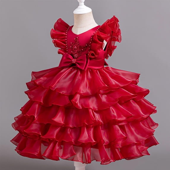 Amzcrzy Girls Princess Dress Solid Color Crew Neck Flutter Sleeve Tulle Puffy Formal Dresses for Women,Luxury Embellished Pageant Dress for Birthday Evening Party Host Performance