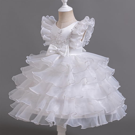 Amzcrzy Girls Princess Dress Solid Color Crew Neck Flutter Sleeve Tulle Puffy Formal Dresses for Women,Luxury Embellished Pageant Dress for Birthday Evening Party Host Performance