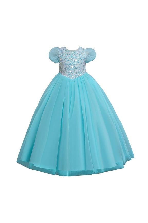 Girls Princess Dresses Sequin Flower Girls Party Dress Bridesmaid Ball Gown Wedding Tulle 4-14 Years