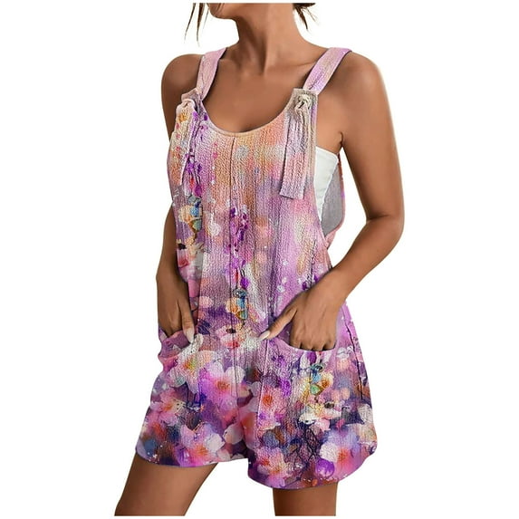 Amzcrzy Jumpsuits for Women Casual Summer Floral Shorts Overalls Jumpsuit Button Up Comfy Rompers Sleeveless Jumpers with Pockets S-3XL