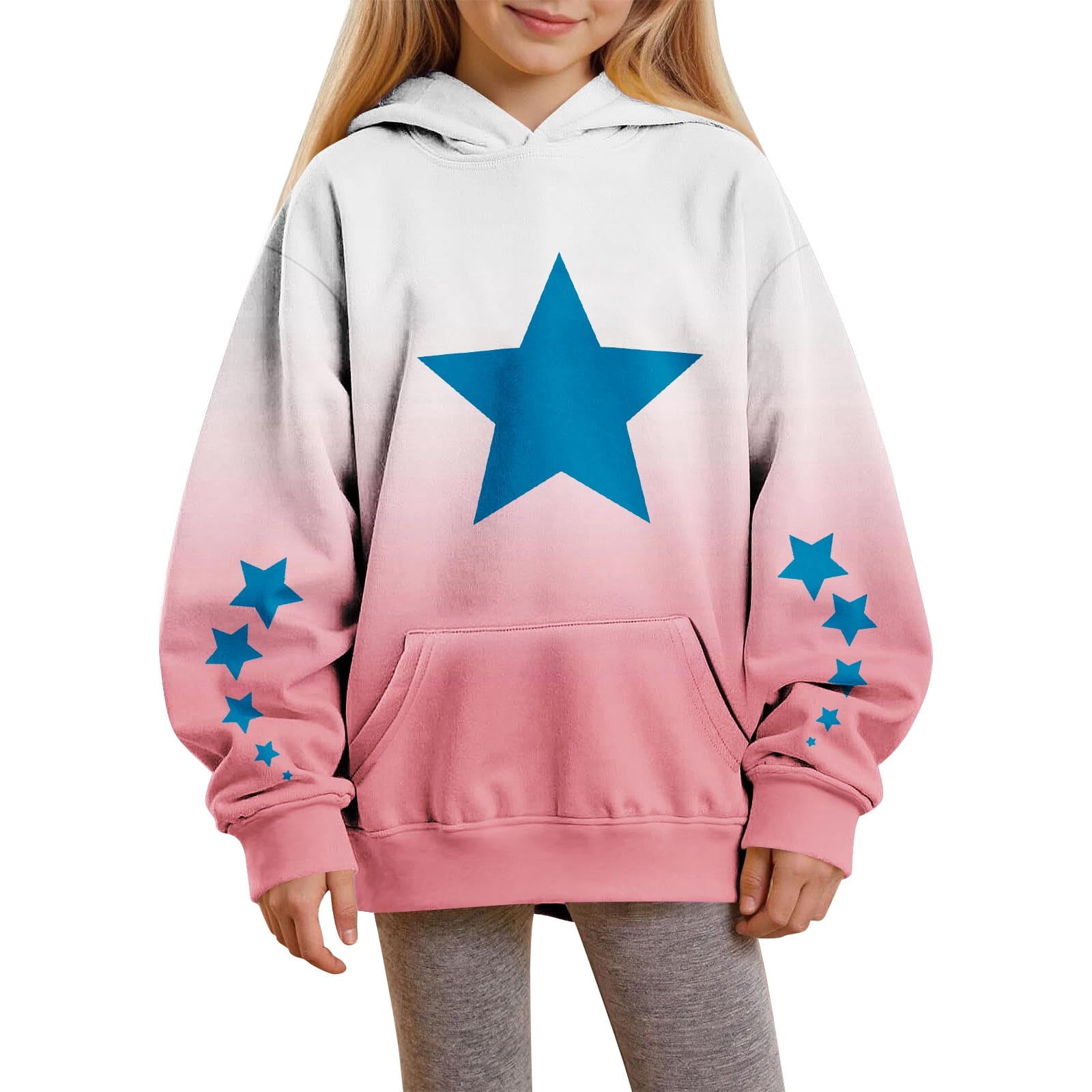 Amzcrzy Kids' Gradient Star Print Hoodie | Fleece-Lined Pullover with ...