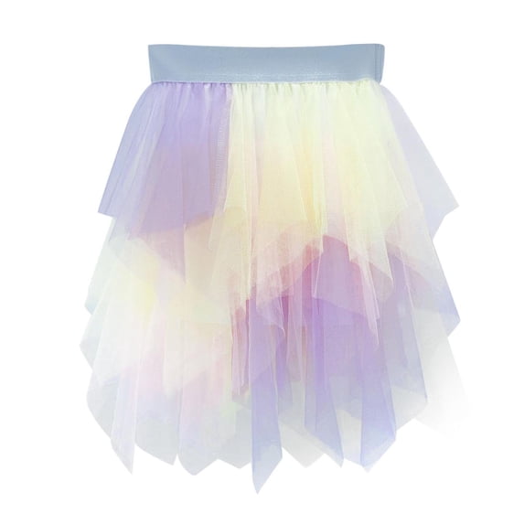 Amzcrzy Knee Length Skirt Irregular Hem Tulle Layered Asymmetrical Ruffle Princess Tutu with Elastic Waist, Fluffy Mesh Skirt for Little Girls