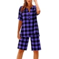 thumbnail image 1 of Amzcrzy_Lounge Sets for Women with Button Casual Loose Solid Color Womens Summer Outfits Notched Neck Short Sleeve Tops Short Pant Suit Comfy Linen Elastic Drawstring Pajama Sets, 1 of 8