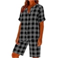 thumbnail image 1 of Amzcrzy_Lounge Sets for Women with Button Casual Loose Solid Color Womens Summer Outfits Notched Neck Short Sleeve Tops Short Pant Suit Comfy Linen Elastic Drawstring Pajama Sets, 1 of 7