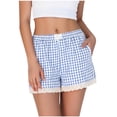 thumbnail image 1 of Amzcrzy Lounge Shorts Women Casual Low Rise Shorts for Women Trendy Plaid Lace Beach Vacation Womens Shorts Comfy Elastic Waist Summer Outfits with Pockets XL, 1 of 5