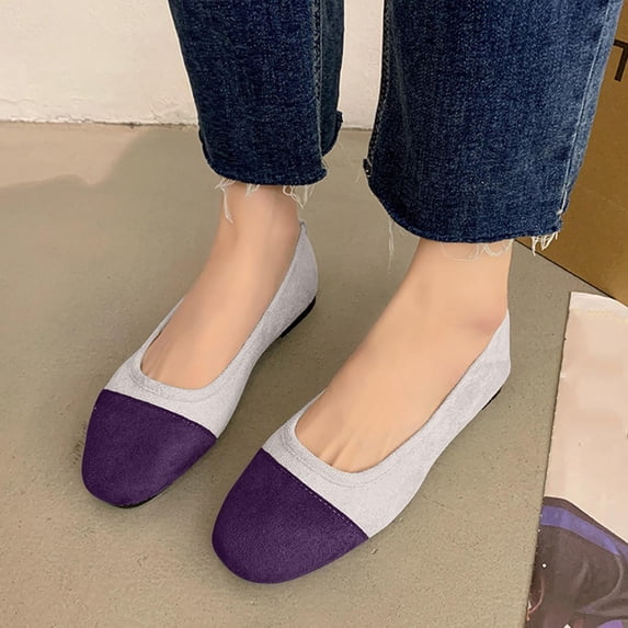 Amzcrzy Low Heel Dress Shoes for women Soft Suede Color Block Round Toe Slip on Shoes Women Comfortable Casual Bwomens Ballerina Flats for Work Daily Wear