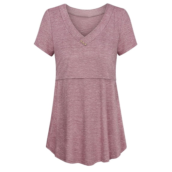Amzcrzy Maternity Clothes Solid Color Short Sleeve Tops for Women V-Neck Pregnant Buttons Woman Breastfeeding Shirts