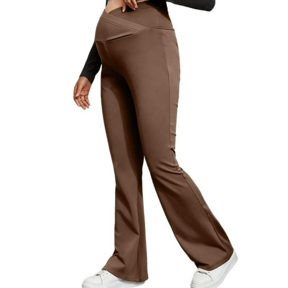 Amzcrzy Maternity Pants for Womens Solid Color Yoga Pants with Support Belly Strap High Waist Slim Flared Leggings for Women Leggings Full Long Pants