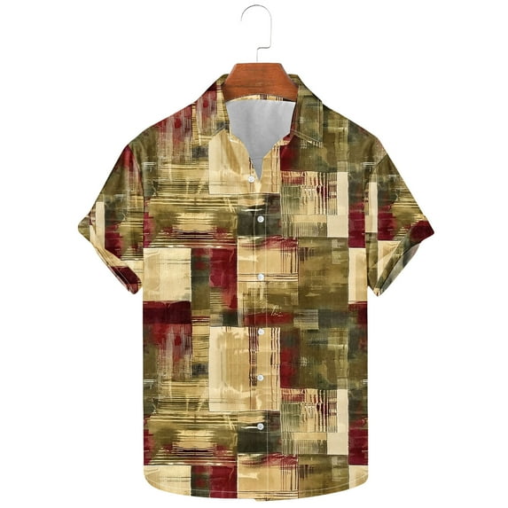 Amzcrzy Men's Retro Printed Button Down Shirt Color Block Short Sleeve Hawaiian Shirt for Men Summer Business Casual Holiday Beach Shirt S-3XL