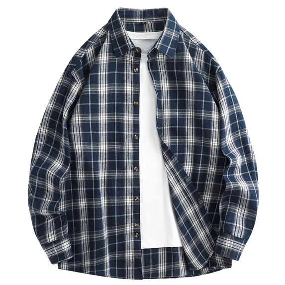 Amzcrzy Men's Shirts Long Sleeve Button Plaid Shirts Cotton Regular Oversized Relaxed Fit Flannel Shirt