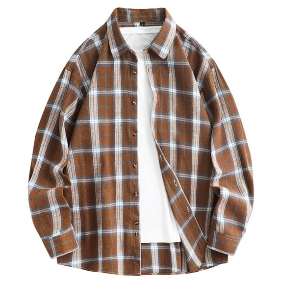 Amzcrzy Men's Shirts Long Sleeve Button Plaid Shirts Cotton Regular Oversized Relaxed Fit Flannel Shirt