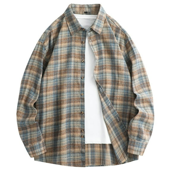 Amzcrzy Men's Shirts Long Sleeve Button Plaid Shirts Cotton Regular Oversized Relaxed Fit Flannel Shirt