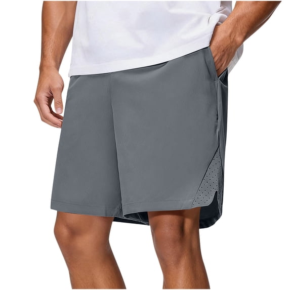 Amzcrzy Men's Shorts Breathable Casual Solid Color Oversized Gym Shorts Comfy Elastic Waist Side Slit Mesh Athletic Shorts Lightweight Short Length Running Shorts for Men with Pockets Gray S