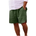 thumbnail image 1 of Amzcrzy Men's Shorts with Pockets Drawstring Waist Above Knee Summer Shorts for Men Casual Loose Solid Color Outdoor Plus Size Shorts Comfy Side Slit Button Linen Shorts Green 3XL, 1 of 7