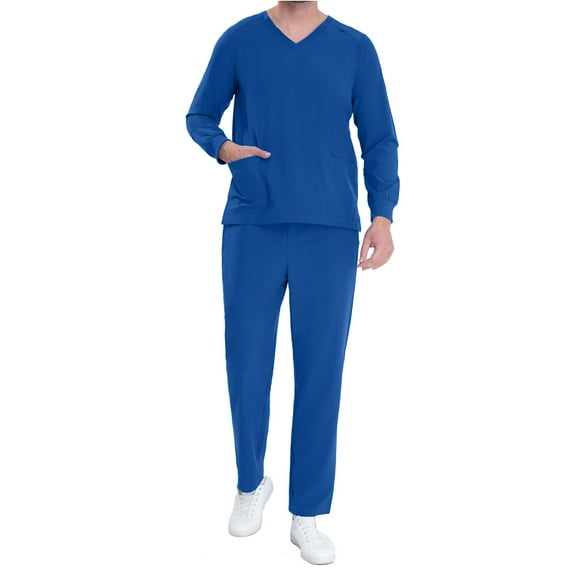 Amzcrzy Mens Scrubs Medical Solid Color Stretch Uniform Scrub Set Medical Scrubs Top and Work Pants S-2XL