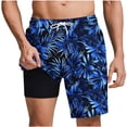 thumbnail image 1 of Amzcrzy Mens Shorts with Boxer Brief 2 in 1 Casual Above Knee Mid Rise Swim Trunks Comfy Quick Dry Drawstring Waist Board Shorts Fashion Graphic Print Hawaiian Beach Shorts for Men Blue#03 S, 1 of 6