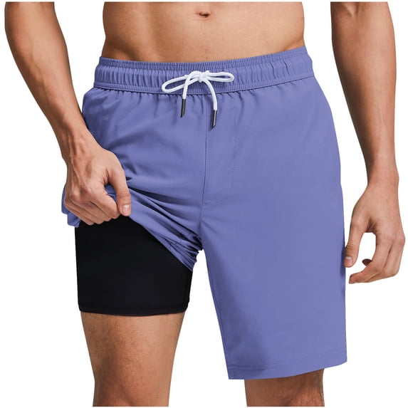 Amzcrzy Mens Shorts with Boxer Brief 2 in 1 Quick Dry Drawstring Waist Swim Shorts Men Lightweight Mid Rise Above Knee Shorts for Men Casual Solid Color Summer Beach Shorts Green L