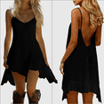 thumbnail image 1 of Amzcrzy Mini Dress Womens Solid Color V Neck Backless Cotton Dresses for Women Spaghetti Strap Ruffled Asymmetrical Hem Flowy Short Dress for Summer Casual, 1 of 8