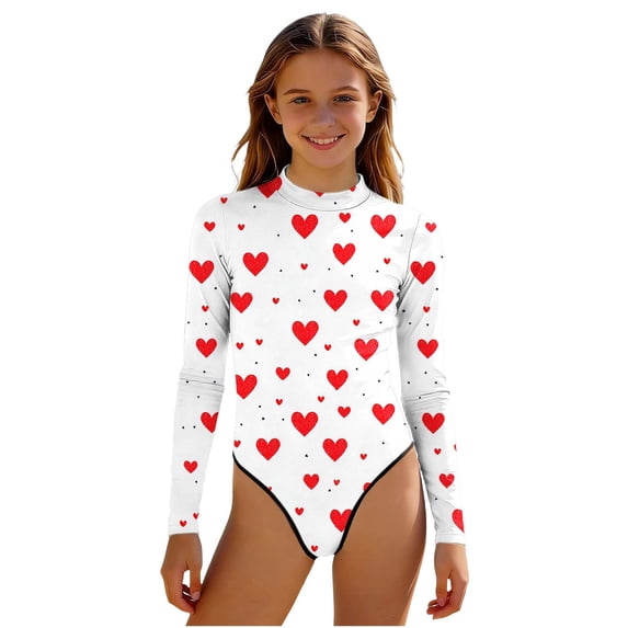 Amzcrzy One Piece Swimsuit Girls Athletic 2-13Y Print Long Sleeve Rash Guard for Girls with Black Trim Upf50+ Modest High Neck Rash Guard Swimsuit Girls Back Zipper Rashguard @13 12-13 Years
