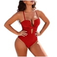 thumbnail image 1 of Amzcrzy One Piece Swimsuit for Women Deep V Neck Cutout Womens Swimsuits Tummy Control Solid Color Cross Ruched Monokini Trendy Open Back Tie Summer Bathing Suits S, 1 of 9