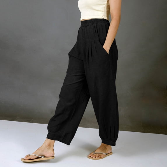Amzcrzy Pants for Women with Deep Pockets Trendy Bohemian Summer Vacation Sweatpants Casual Solid Color Drawstring Women'S Pants Comfy Versatile Elastic Waist Harem Pants
