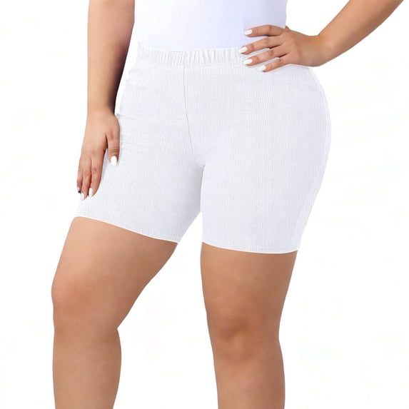 Amzcrzy Plus Size Shorts for Women Casual Solid Color Biker Shorts Women Comfy Knit Ribbed Yoga Shorts Versatile Elastic Waist Summer Vacation Sweat Shorts 3XL