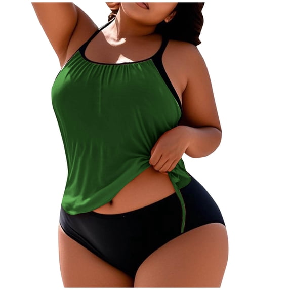 Amzcrzy Plus Size Swimsuit High Waisted Tankini Bathing Suits Two Piece Loose Fit Two Piece Swimsuit for Beach Pool L-4Xl