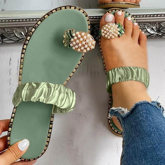 Amzcrzy Sandals for Women Flat,Fashion Beach Sandals Sweet Cute Pearls Pineapple Sandals Clip Toe Flip Flops Boho Casual Flat Slippers Beach Shoes