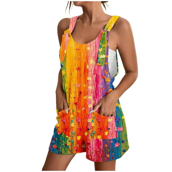 Amzcrzy Sleeveless Short Jumpsuits for Women Scoop Neck Casual Tank Rompers Loose Wide Leg Stretchy Overalls Jumpsuits with Pockets S-3XL