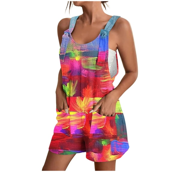 Amzcrzy Sleeveless Short Jumpsuits for Women Scoop Neck Casual Tank Rompers Loose Wide Leg Stretchy Overalls Jumpsuits with Pockets S-3XL