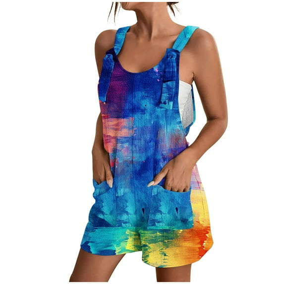 Amzcrzy Sleeveless Short Jumpsuits for Women Scoop Neck Casual Tank Rompers Loose Wide Leg Stretchy Overalls Jumpsuits with Pockets S-3XL