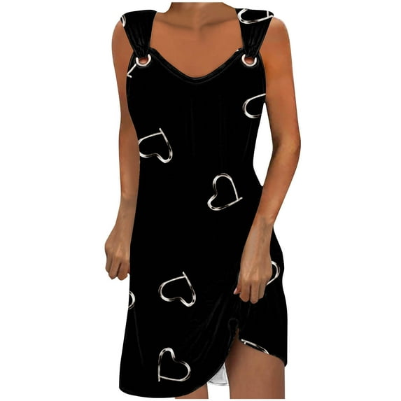 Amzcrzy Summer Dresses for Women 2024 Sleeveless Suspender Beach Sundress Letter Graphic Plus Size Dresses Casual Loose Tank Tshirt Dress