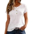thumbnail image 1 of Amzcrzy Summer Tops for Women Casual Solid Color Short Sleeve Women's Tops Fashion Button Down Crew Neck T Shirts Breathable Eyelet Beach Vacation Going Out Tops M, 1 of 8