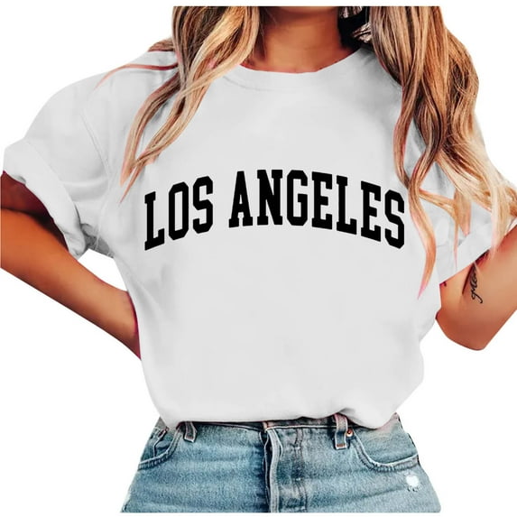 Amzcrzy Summer Tops for Women Fashion Letter Printing Womens T Shirts Comfy Round Neck Going Out Tops Casual Solid Color Short Sleeve Tees