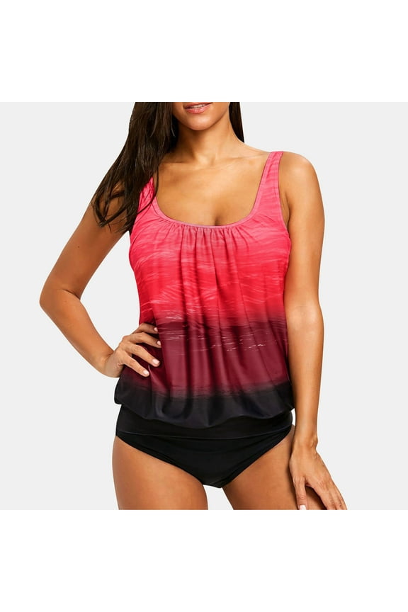 Amzcrzy Tankini Bathing Suits for Women Two Pieces Tummy Control Swimsuit Plus Size Swimwear