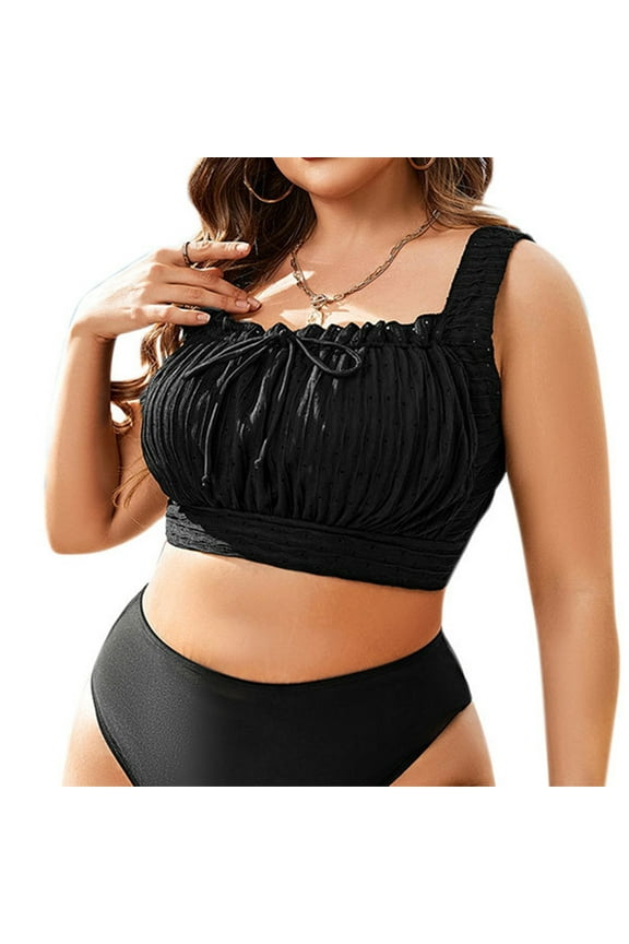 Tankini Tops for Women Solid Color Chest Drawstring Bandeau Tummy Control Bathing Suit Top Only for Beach Vacation L-7XL