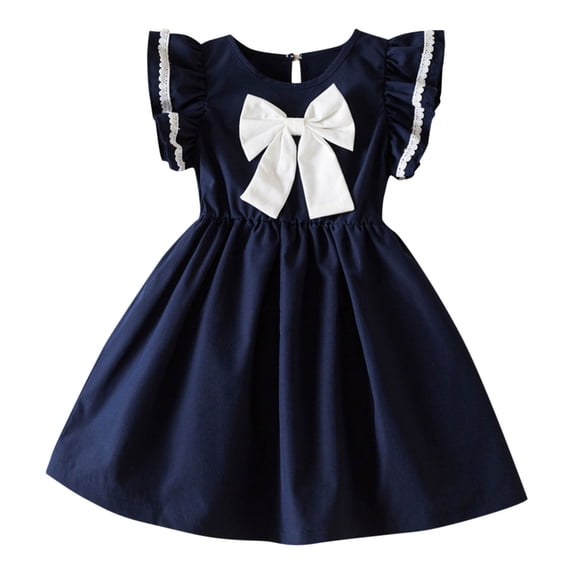Amzcrzy Toddler Dress 3-8 Years Ruffle Cap Sleeve Cute Dresses for Wedding Guest Casual Party Simple Wedding Dress with Big Bow for Little Girls 2026